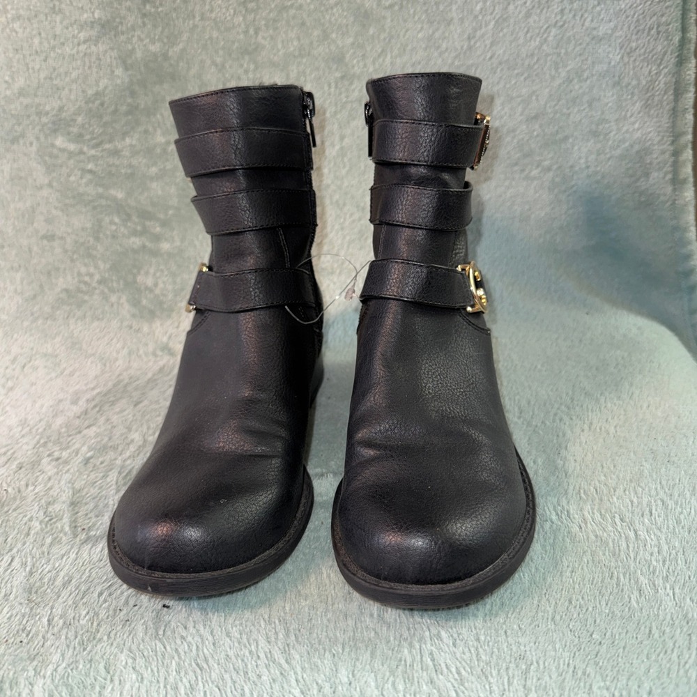 GBG Los Angeles Womens Moto Ankle Boots 6.5 Black Buckle Gold Hardware